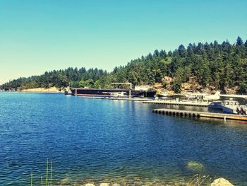 Scenic view of lake against clear sky
