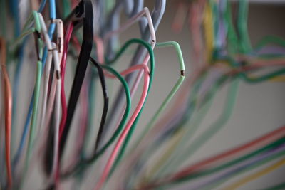 Close-up of colorful coathangers