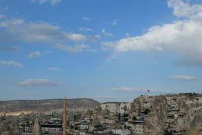 Panoramic view of buildings in city against sky