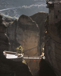 High angle view of bridge amidst mountains