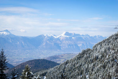 Scenic view of snowcapped mountains against sky