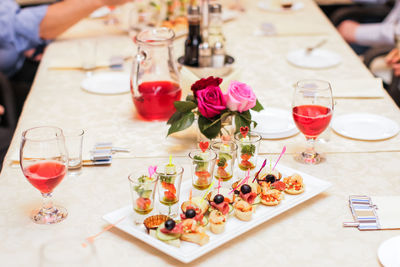 High angle view of breakfast on table in restaurant