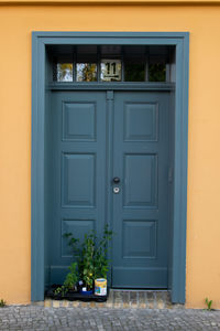 Closed door of building