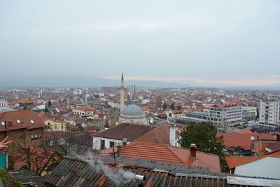 High angle view of buildings in city