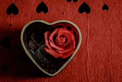 Close-up of red rose on table