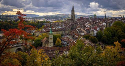 High angle view of buildings in city