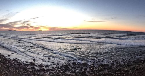 Scenic view of sea at sunset