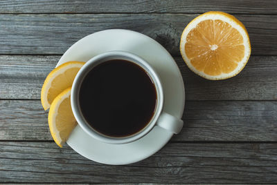 Directly above shot of coffee cup on table