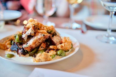 Close-up of food in plate on table