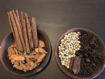 High angle view of vegetables in bowl on table