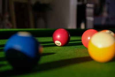 Close-up of multi colored ball on table