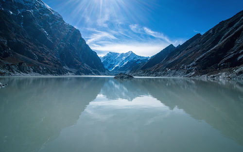 Scenic view of snowcapped mountains against sky