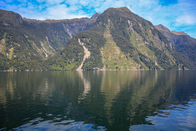 Scenic view of lake against cloudy sky