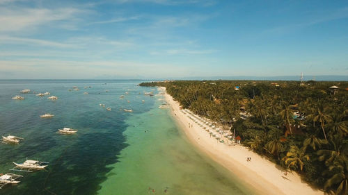 Aerial view of tropica alona beach on the island bohol, resort, hotels, philippines. 