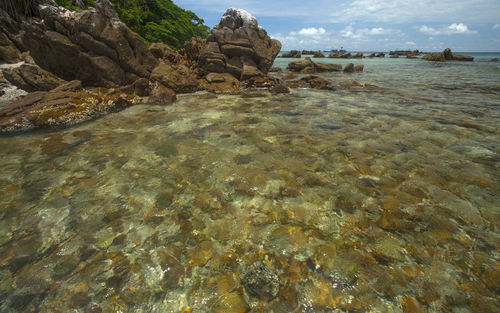 Scenic view of rocks against sky