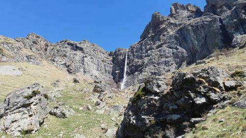Scenic view of rocky mountains against clear sky