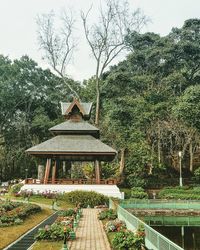 Gazebo in park against sky