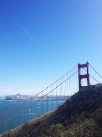 Golden gate bridge against clear blue sky