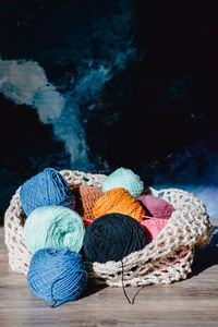 Close-up of wool on table