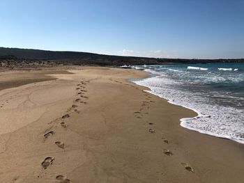 Scenic view of beach against clear sky