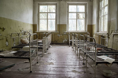 Abandoned kindergarten in chernobyl, ukraine. kindergarten with toys and abandoned things