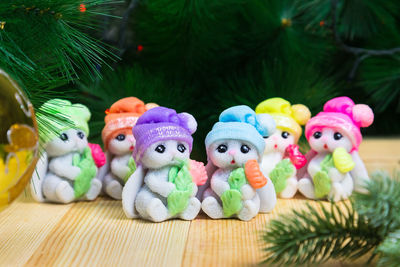 Close-up of christmas decorations on table