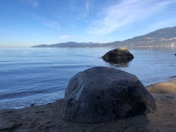 Scenic view of rocks on beach against sky