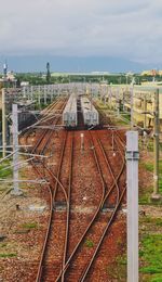 High angle view of railroad tracks against sky