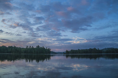 Scenic view of lake against cloudy sky