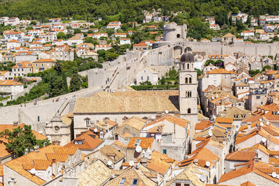 High angle view of buildings in city