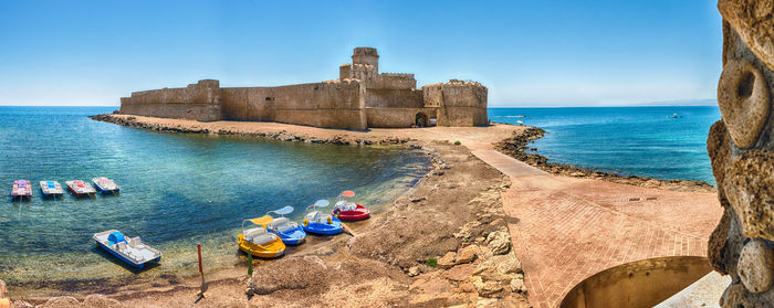 Panoramic view of sea against clear sky