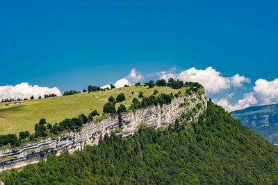 Scenic view of mountains against clear blue sky