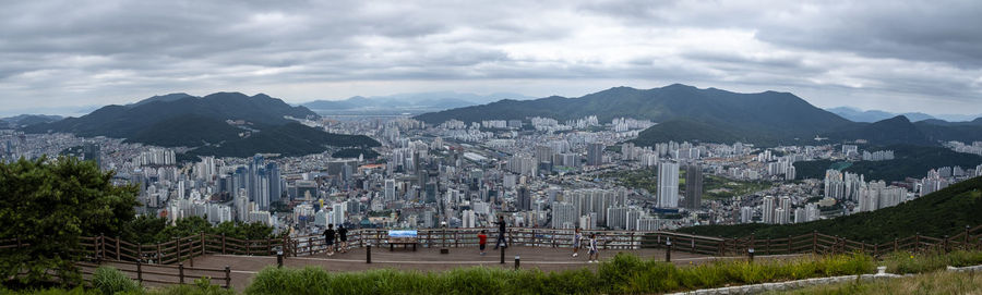 High angle view of buildings in city