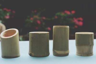 Close-up of chopped bamboos on table