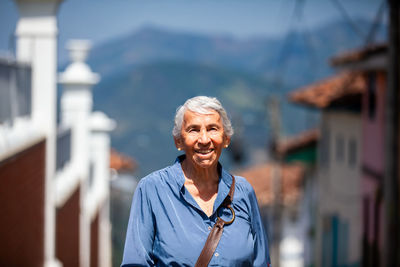 Senior woman tourist at the heritage town of salamina in the department of caldas in colombia