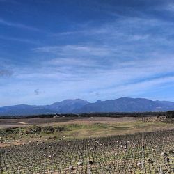 Scenic view of mountains against cloudy sky