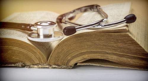 Close-up of open book on table