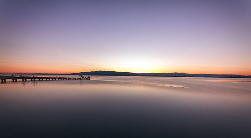 Scenic view of sea against clear sky during sunset