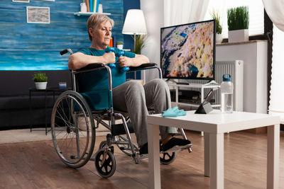 Woman exercising at home