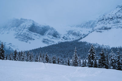 Scenic view of snow covered mountains against sky