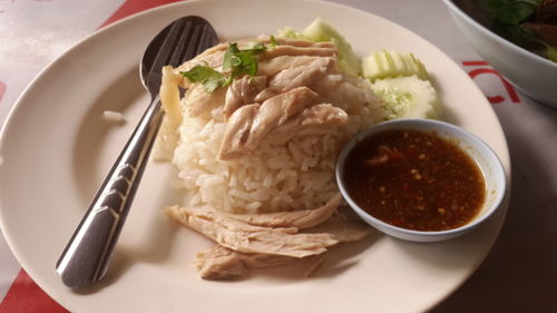 High angle view of food in plate