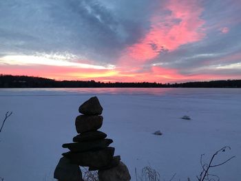 Scenic view of lake against sky during sunset