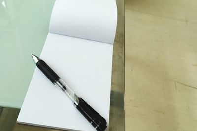 High angle view of pen on table