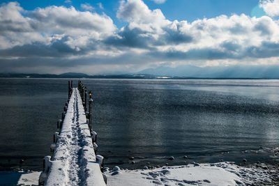 Scenic view of sea against sky during winter