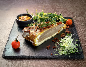 Close-up of food on table