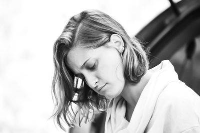 Close-up portrait of a beautiful young woman