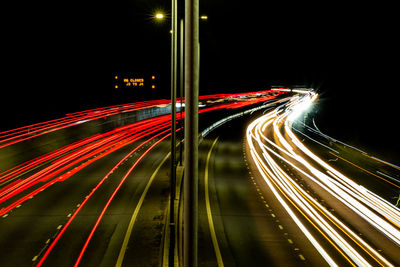 Light trails on road at night