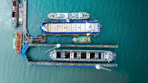 High angle view of ship in factory