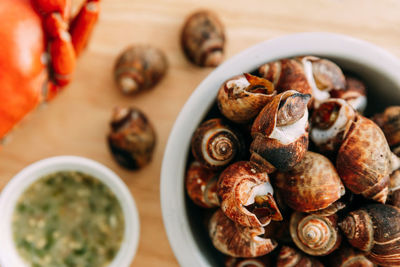 Close-up of seafood in plate on table