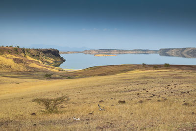 Scenic view of a lake against sky at lake magadi, kenya